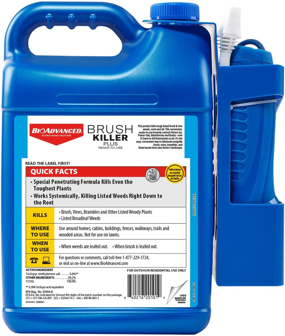 BioAdvanced Brush Killer Plus - Ready-to-Use Weed Killer Sprayer | 1.3 Gal - Eliminates Tough Brush & Poison Ivy Roots