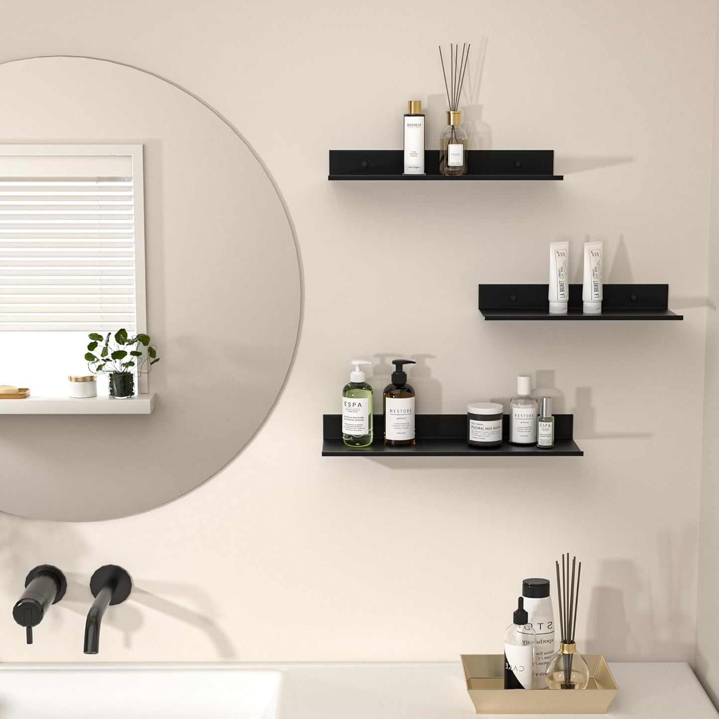 Wisfame Floating Wall Shelves - Set of 3 Black Metal Shelves for Modern Home Decor | 11.8/13.8/15.7 in