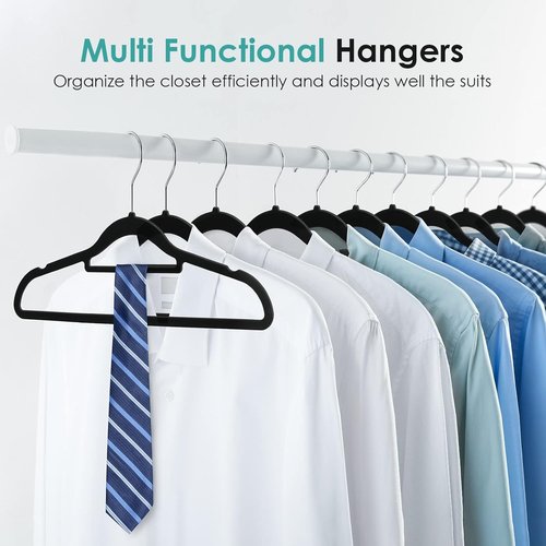 DUDUCOFU Velvet Hangers - Non-Slip Felt Design | 30 Pack Black Space-Saving Slim Hangers with 360° Swivel Hook for Suits, Coats & Dresses