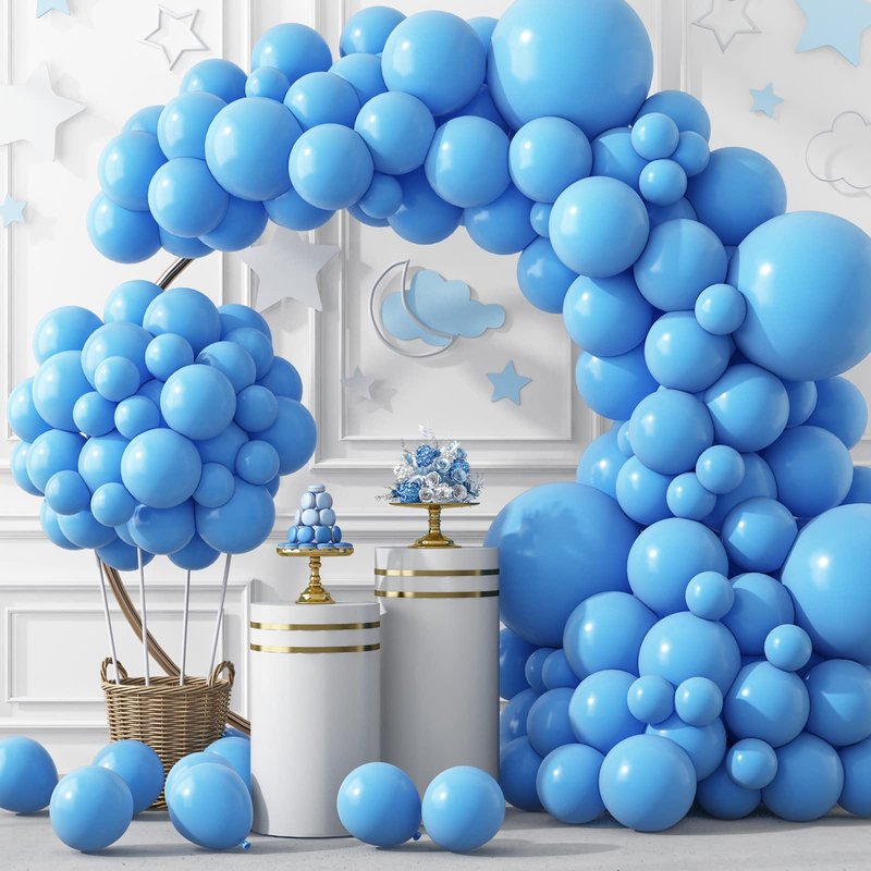 RUBFAC Light Blue Balloons 129pcs Different Sizes 18 12 10 5 Inch for Garland Arch, Sky Blue Balloon for Graduation Birthday Gender Reveal Baby Shower Party Decoration