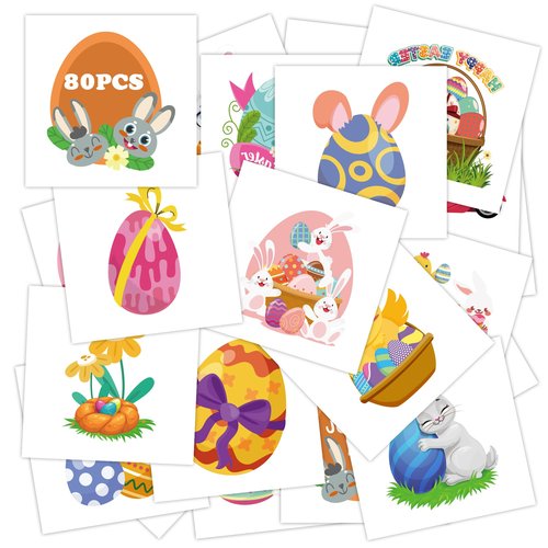 Easter Tattoos for Kids - 80 PCS Easter Basket Stuffers - Egg Fillers Stickers for Boys Girls,Easter Gifts Toys for Teens | Easter Games Crafts Party Favors for Adults,Easter Dresses Outfit Shirts