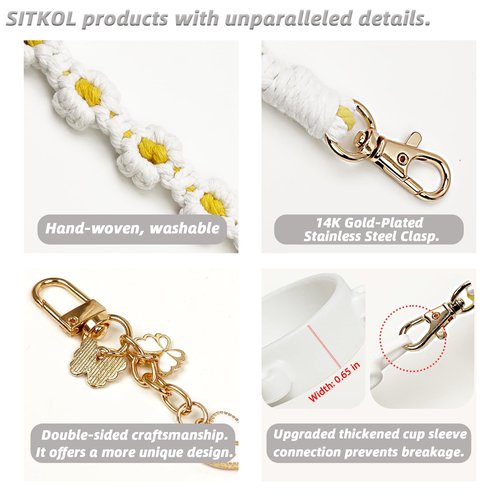 Cute Letter Charm Set Compatible with Owala Water Bottle 24 oz, 32 oz, 40 oz, Owala Kids, Owala Coffee Tumbler, Owala FreeSip – Includes Handle Strap, for Owala & Stanley Cup Accessories (White, K)