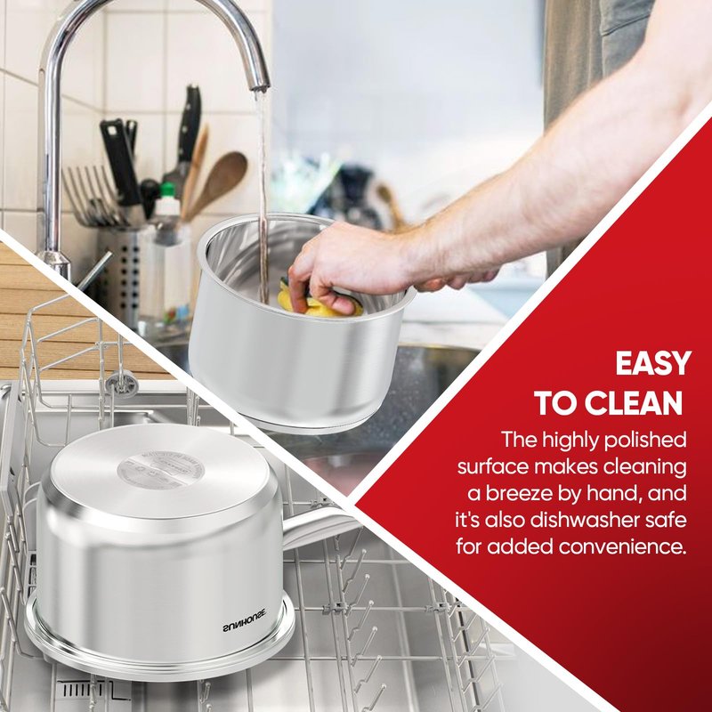 SUNHOUSE – 1.5 Quart Stainless Steel Sauce Pan with Lid - PFOA-FREE, Stainless Steel Sauce Pan, Induction base, Stay-Cool Handle, Compatible with All Cooktops Gas, Geramic, Electric etc.