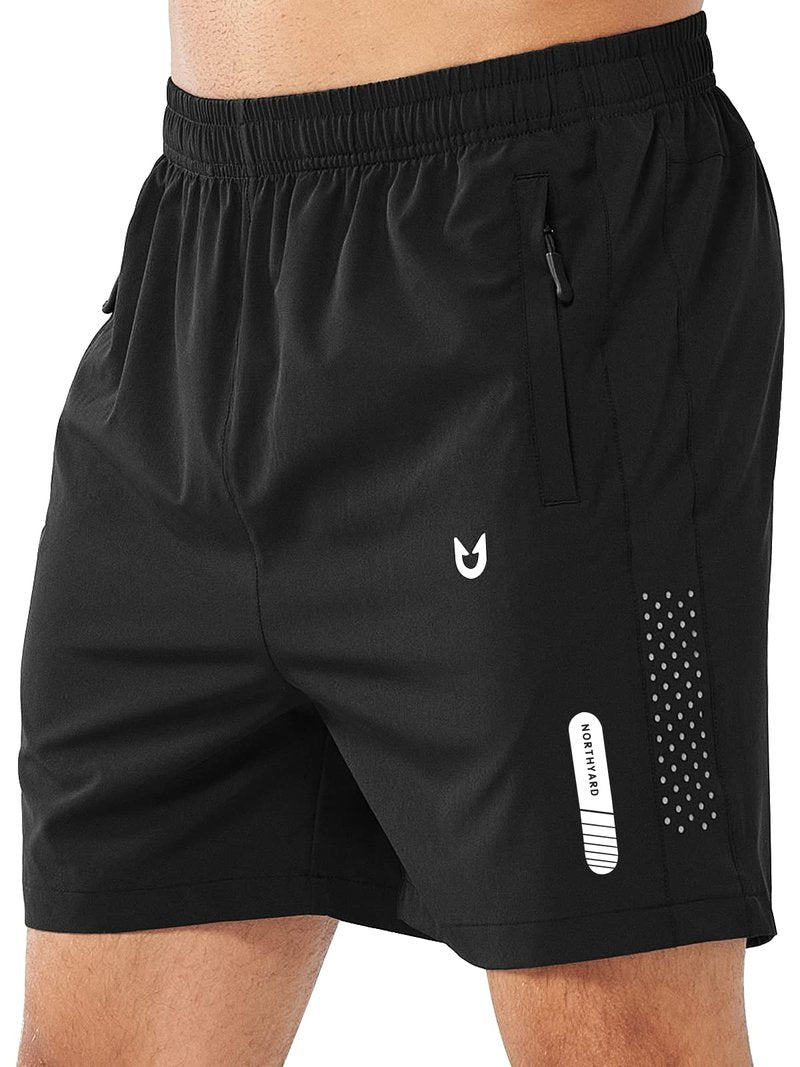 NORTHYARD Men's Athletic Running Shorts Gym Workout 7"/9"/5" Quick Dry Lightweight Sports Basketball Tennis 3 Zipper Pockets Black-5inch M
