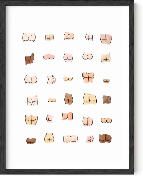 HAUS AND HUES Funny Butts Collage Art Print - Cute Bathroom Decor Poster | 12" x 16" Unframed