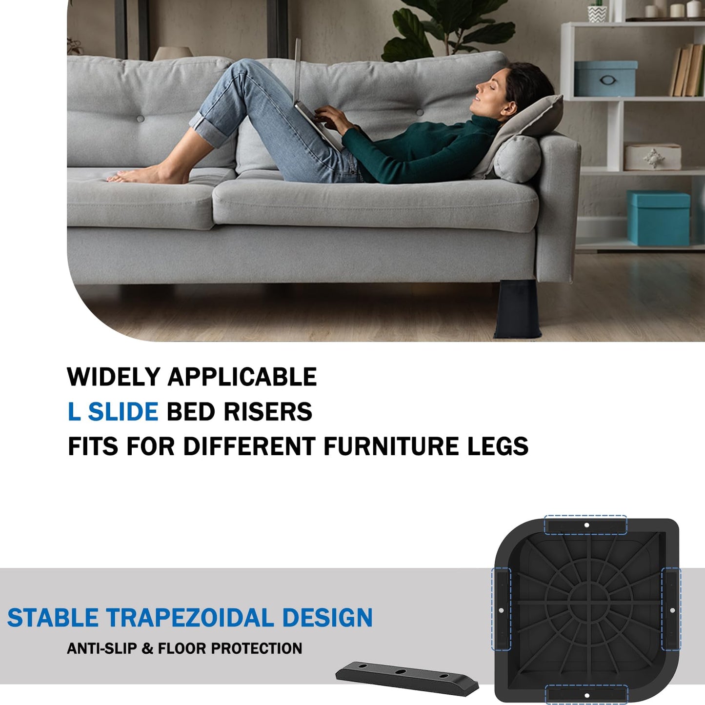 ANNKUT Bed Risers 8 Inch Heavy Duty, Furniture Risers for Bed Desk Table Sofa Couch ，Oversized Bed Lifts Risers, Support up to 5000 Lbs(8 Pack Black)