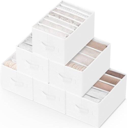 Criusia Large Clothes Organizer - 6 Pack Foldable Fabric Storage with Handles for Wardrobe | White