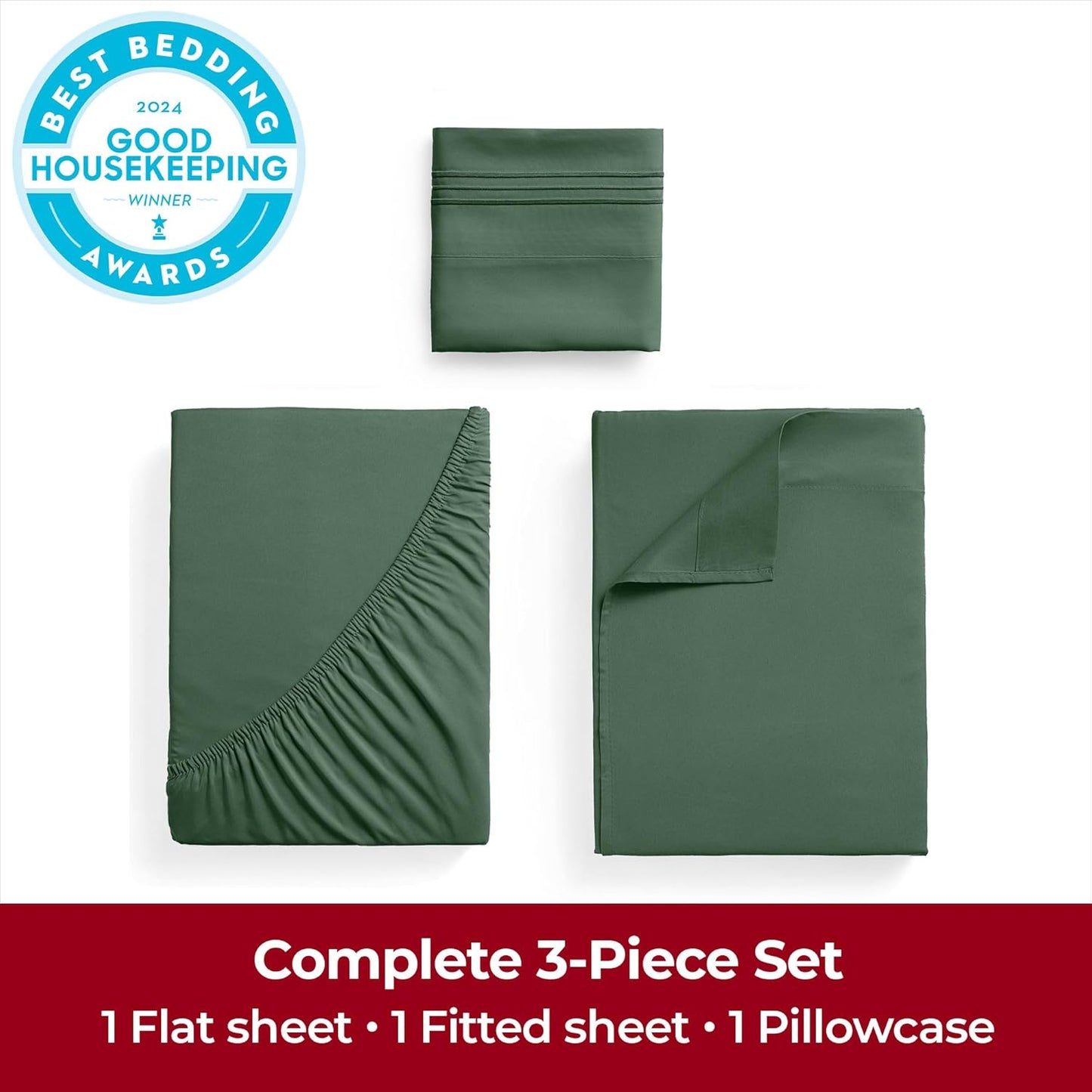 Mellanni Extra Deep Twin Sheets - Hotel Luxury Bedding | Ultra Soft, Cooling, Stain Resistant (Emerald Green)