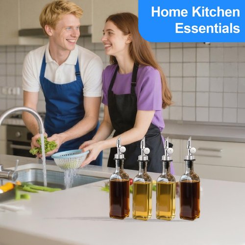 Hjldaeu 12PCS Weighted Liquor Pour Spout, Stainless Steel Liquor Bottle Pourers, Auto Flip Olive Oil Spout Bottle Pourers for Wine Syrup Vinegar Home Bar Accessories