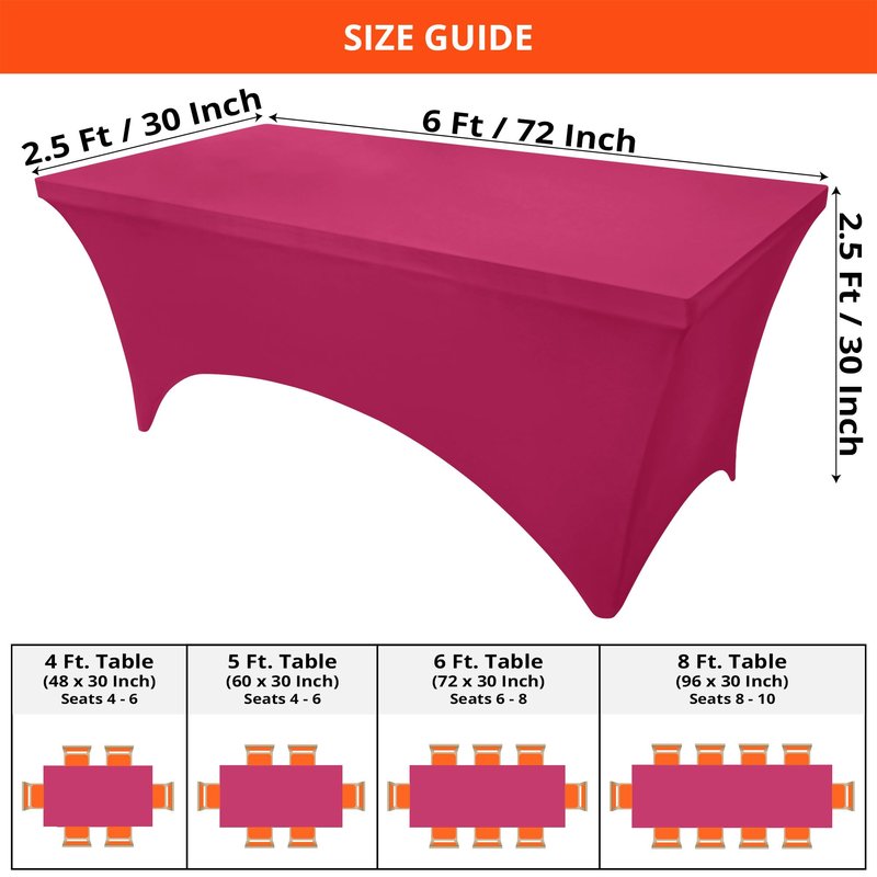 Utopia Kitchen Spandex Tablecloth 1 Pack [6FT, Fuchsia] Tight, Fitted, Washable and Wrinkle Resistant Stretch Rectangular Patio Table Cover for Event, Wedding, Banquet & Parties [72Lx30Wx30H Inch]