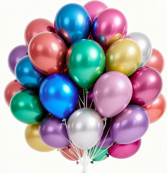 PartyWoo Metallic Balloons - 65pcs 12-Inch Latex Balloons in Blue, Silver, Gold, Pink & More for Celebrations