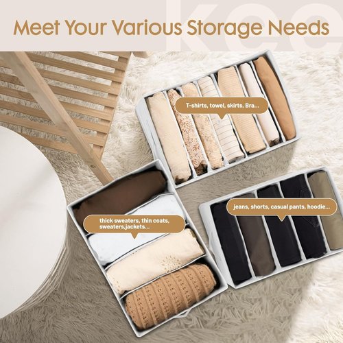 Criusia Large Clothes Organizer - 6 Pack Foldable Fabric Storage with Handles for Wardrobe | White