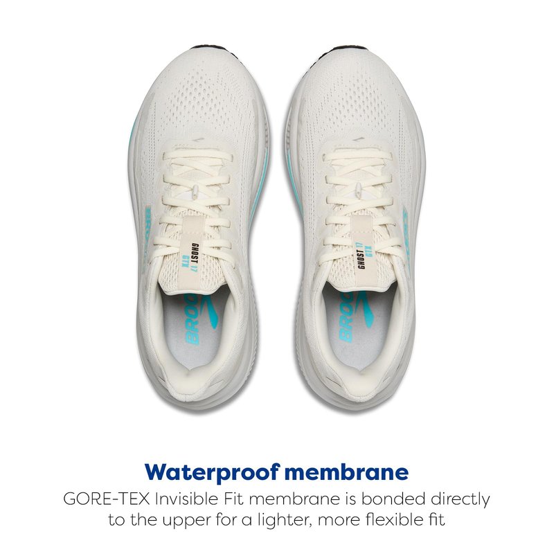 Brooks Women’s Ghost 17 GTX Waterproof Supportive Running & Walking Shoe - Coconut/Oyster/Blue - 10 Medium