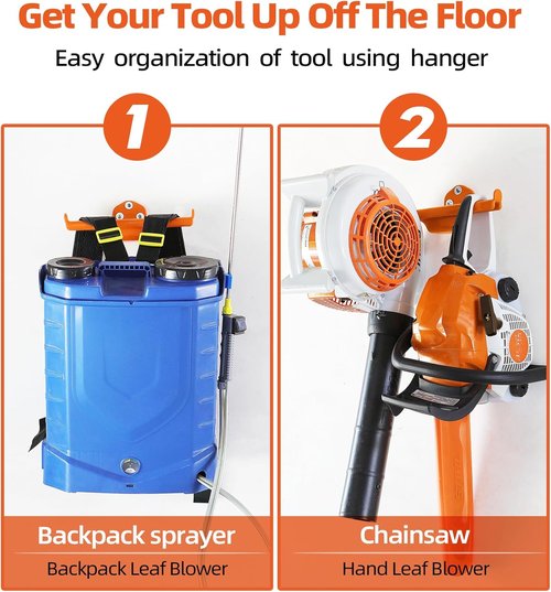 Heavy-Duty Backpack Leaf Blower Hanger - Wall Mount with Tube Hook for Garage Organization