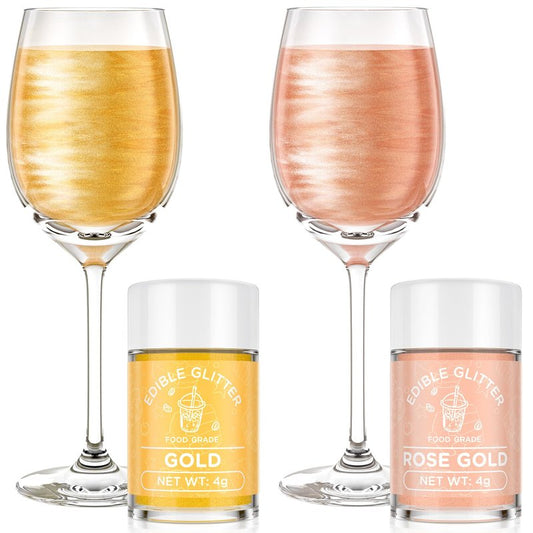 Cherrysea 2 Colors Edible Glitter Set Gold & Rose Drink Shimmer Powder Gluten Free Edible Glitter for Drinks Cocktails 4g/Bottle