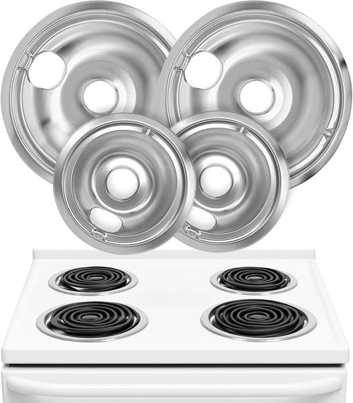 GE Electric Stove Drip Pans Set of 4 - Replacement 6-Inch & 8-Inch Drip Pans for GE & Hotpoint Ranges