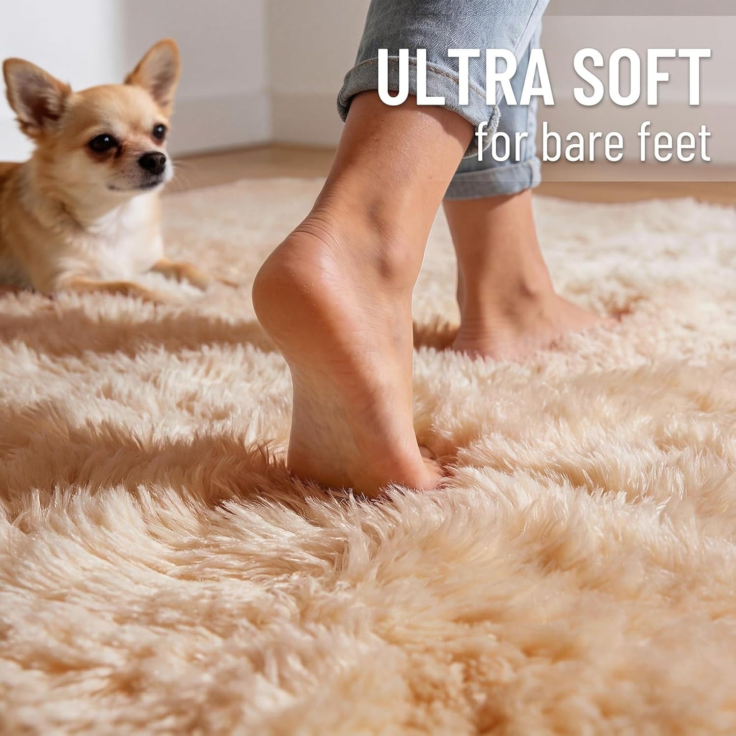 OLANLY Large Area Rug - Soft Fluffy Shaggy Indoor Carpet for Living Room & Bedroom | 5x9, Beige