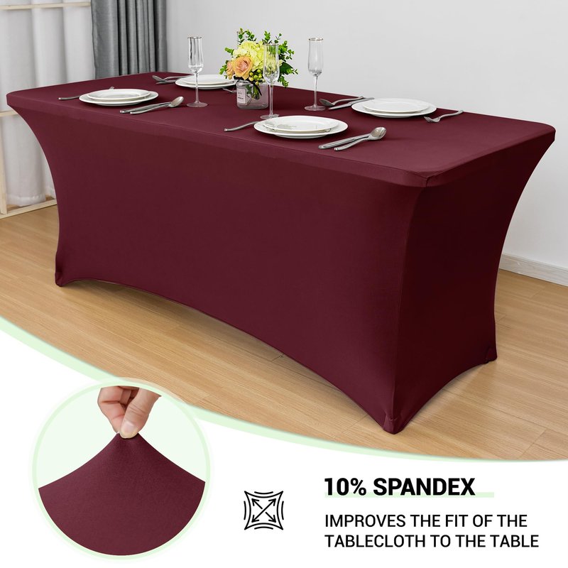 Obstal Spandex Table Cover 4ft Fitted Tablecloth Rectangular - Stretch Rectangle Folding Table Cloth for Birthday Party Wedding Banquet, Wine Red, 48L x 24W Inch