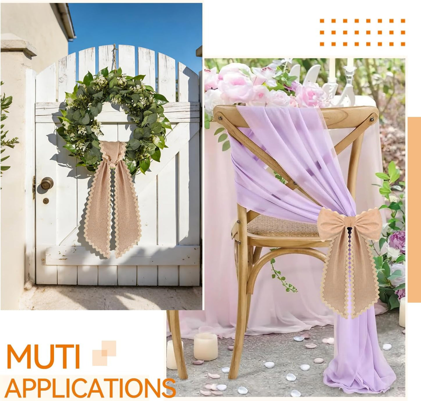 Skiennix Scalloped Wreath Sash - Ruffle Ribbon Bow for Front Door & Porch Decor | 2 Pcs Burlap Set