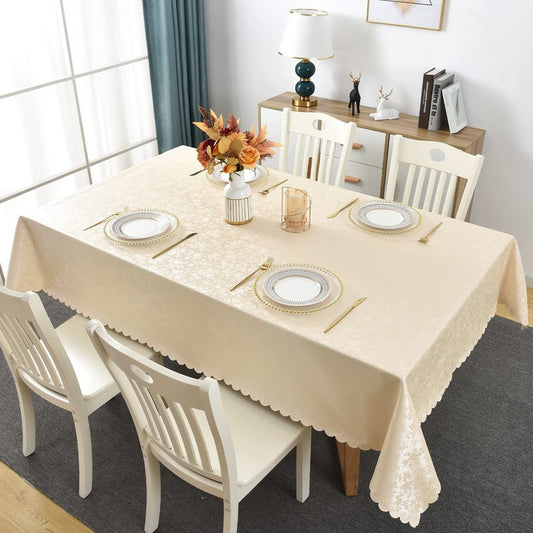 Romanstile Vinyl Tablecloth Rectangle, 100% Waterproof Outdoor Heavy Duty Thick Table Cloth with Flannel Backing, Wipeable Plastic PU Table Cover for Picnic Dining Party (Rose Beige, 60 x 84)