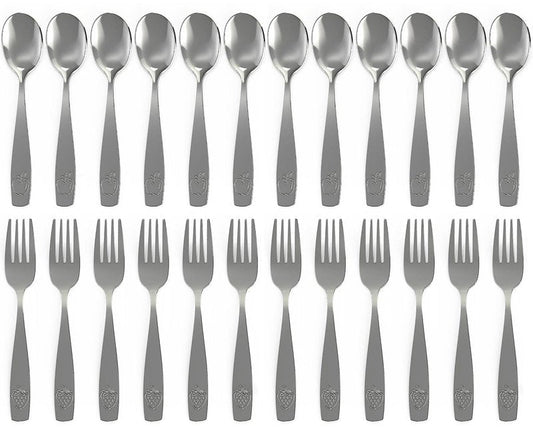 CHILLOUT LIFE Stainless Steel Kids Silverware Set 24 Pieces (2 Pack of 12) - Child and Toddler Safe Flatware - Kids Utensil Set - Metal Kids Cutlery Set (Includes 12 Small Kids Spoons & Kids 12 Forks)
