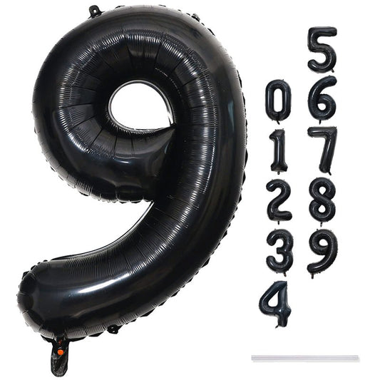 40'' Black Number 9 Balloons, Giant Self Inflating Foil Number Balloons Set 0-9, Large Digital 9 Helium Balloon for Girls Boys 9th Halloween Birthday Party Decorations Anniversary Photo Shoot Supplies