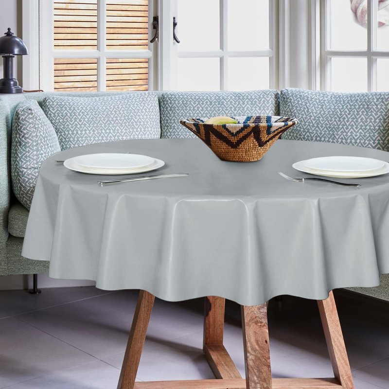 sancua 100% Waterproof Rectangle PVC Tablecloth - 70 x 108 Inch - Oil Proof Spill Proof Vinyl Table Cloth, Wipe Clean Table Cover for Dining Tables, Buffet Parties and Camping, Sliver Grey