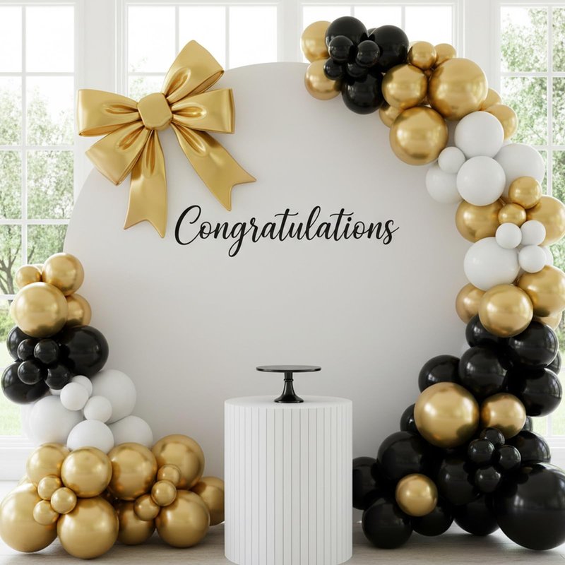 RUBFAC Black and Gold Balloons 129pcs Different Sizes Pack of 18 12 10 5 Inch, Latex Balloon Garland Arch Kit for Party Graduation Wedding Holiday Happy Birthday Decoration