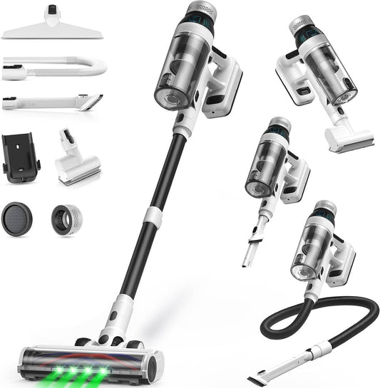 Skiennix Cordless Vacuum Cleaner - 15-in-1 Self-Standing Design with LED Light & Anti-Tangle | 55 Mins Runtime for Hard Floors & Carpets