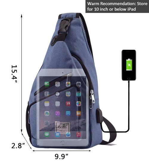 d'yallee 15.4" Sling Bag for Men Crossbody Shoulder Chest Bags Nylon for Travel Gym Sport Hiking with USB Charger Port