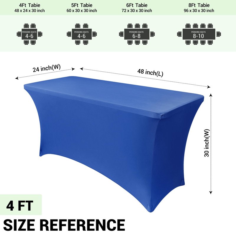 Obstal 4ft Stretch Spandex Table Cover for Standard Folding Tables - Universal Rectangular Fitted Tablecloth Protector for Wedding, Banquet and Party