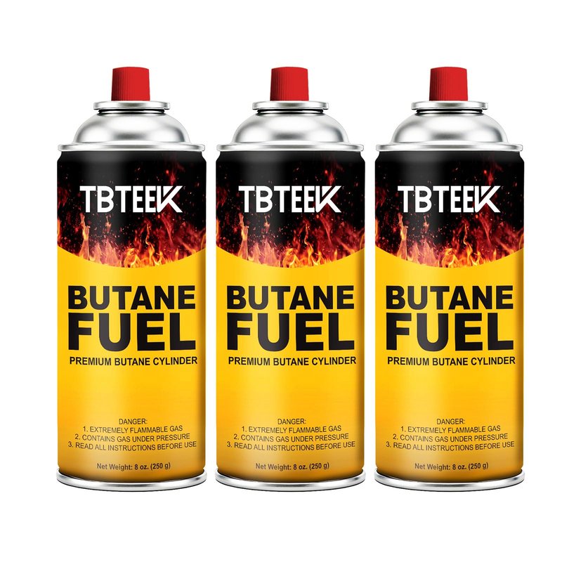 TBTeek Butane Fuel Canister, Butane Gas 8 oz, 3-Pack Premium Pure Refined Butane Gas Refill for Kitchen Torch Head, Camping Stove, Outdoor Cooking, Grilling & Emergency Use