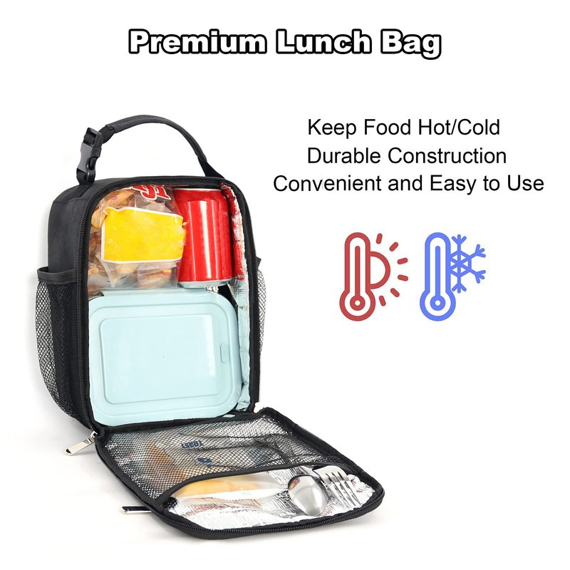 Femuar Lunch bag for Men Women Adults Small for Office Work Picnic - Reusable Portable Lunchbag, Black