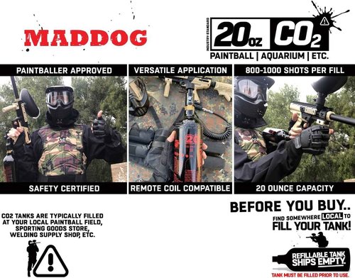 20 Oz Refillable Aluminum CO2 Paintball Tank by Maddog - Lightweight & Durable