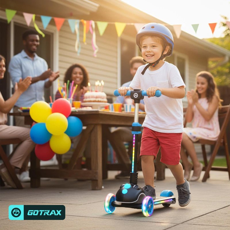 Gotrax SK1 Foldable Electric Scooter for Kids 4+, Full Body LED Light, 90min Riding & 5Mph Speed, Push-Button Throttle&Battery Indicator, 6'' Wheel&3 Adjustable Height, 3 Wheel Escooter, Gift, Black