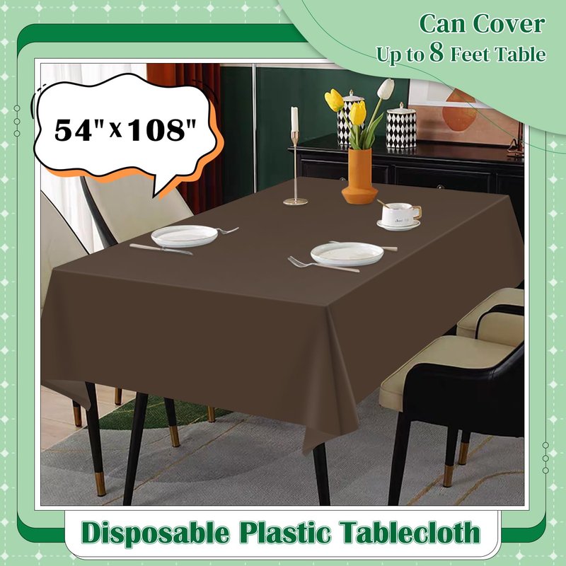 Kongdaoth Brown 14 Pack 54 x 108 Inch Plastic Tablecloths, Disposable Rectangle Tablecloth, Party Table Cover Plastic Table Cloth