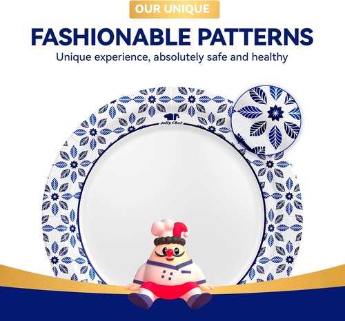 JOLLY CHEF 7-Inch Heavy Duty Disposable Paper Plates - 150 Count, Soak Proof & Cut Proof