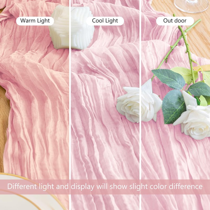 Xiomot Table Runner Pink Cheesecloth Valentine's Day 10FT Blushing Pink Boho Gauze Cheese Cloth Rustic Sheer Table Runners for Summer Wedding Bridal Baby Shower Party Decoration