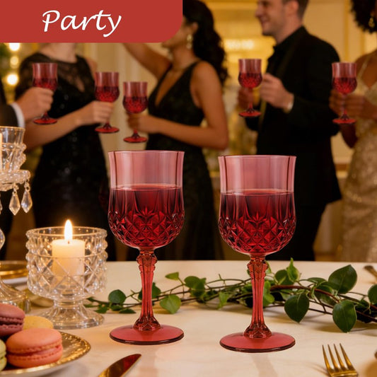 LEYIQU Plastic Wine Glasses, Plastic Goblets Vintage Style Cordial Unbreakable Drinking Glasses, Reusable Drinkware for Wedding Reception, Grand Event Party Supplies, Mother's Day (48, Burgundy)