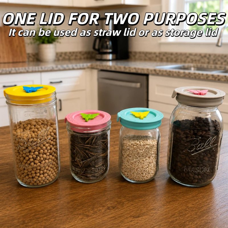 SSIBOOTO 4 Pack Silicone Mason Jar Lids with Straw Hole,Mason Jar Drinking Lids for Ball, Kerr and More,Fit Regular Mouth & Wide Mouth,Leak-Proof,Dishwasher Safe (Single Color)