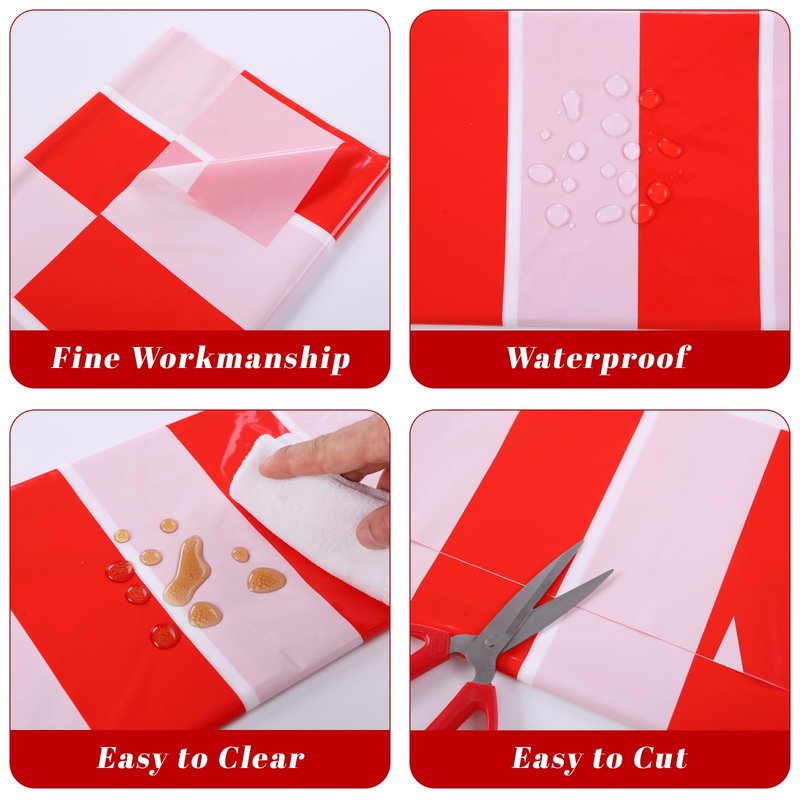 Kesfey 3 Packs Red and White Vertical Striped Tablecloth 54 x 108 Inch Circus Carnival Theme Party Table Cloths Decorations Waterproof Red Striped Picnic Table Cover for Patriotic Birthday Party