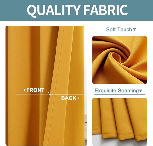 ChrisDowa Blackout Curtains - Thermal Insulated Room Darkening Panels, 90 Inches Long, Mustard Yellow (Set of 2)