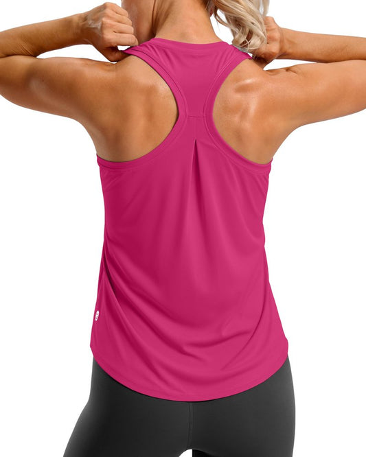 G Gradual Women's Workout Tank Tops Racerback Athletic Yoga Tops Loose Fit Sleeveless Running Gym Sports Shirts for Women(Rose Red,L)