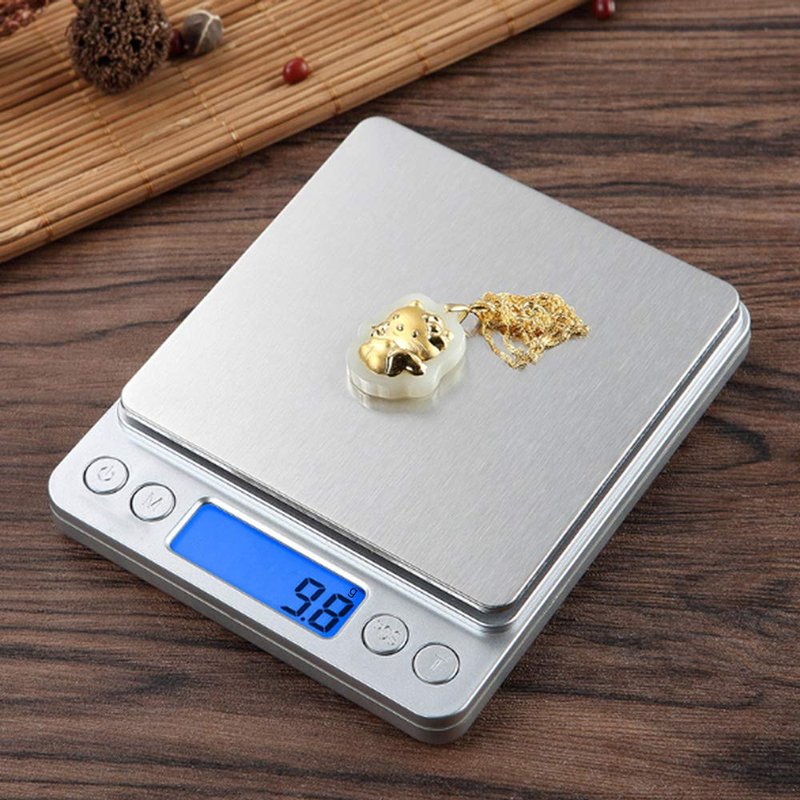 Small Digital Scale,3kg/0.1g,6.6lb,Kitchen Scale,Food Scale,with Blue Backlit LCD Display, 6 Units, Auto Off, Tare, PCS Function, Stainless Steel, Battery Included,Soft Tape Included(150cm)