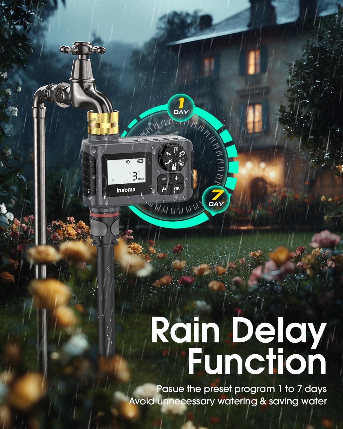 Water Timer - Automatic Drip Irrigation Controller for Garden Hose | Rain Delay & Manual Mode