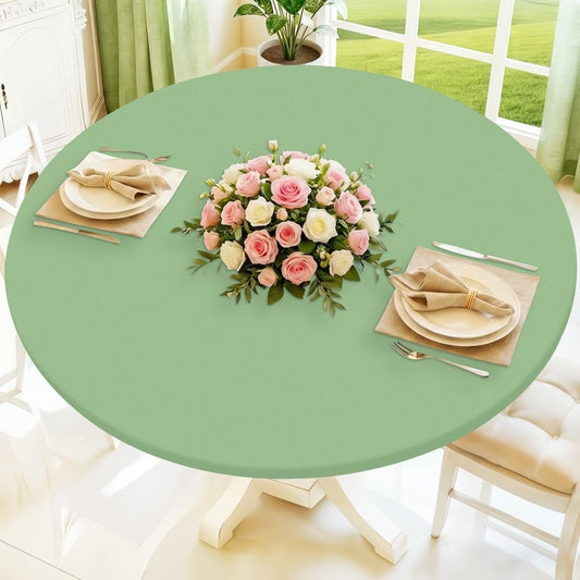 Moosfor Round Spandex Tablecloth, Elastic Fitted Waterproof Tablecloths for 57"-68" Tables, Stretch Washable Picnic Table Cover for Camping, Dining, Indoor and Outdoor, Light Green