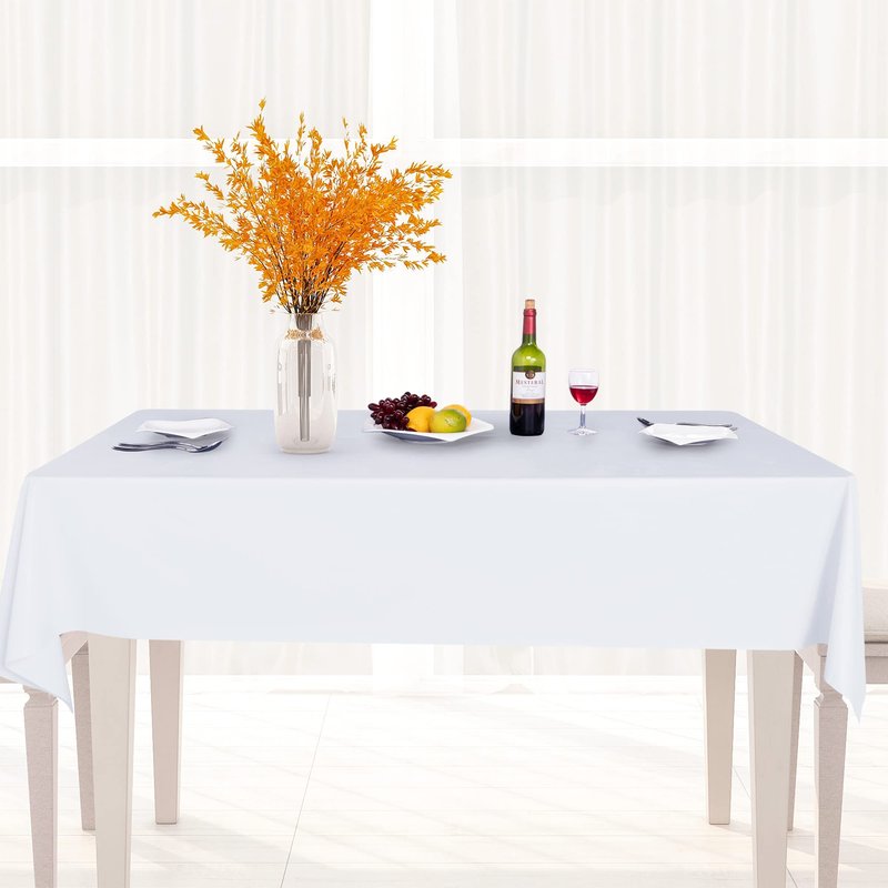 sancua 100% Waterproof Rectangle PVC Tablecloth - 70 x 70 Inch - Oil Proof Spill Proof Vinyl Table Cloth, Wipe Clean Table Cover for Dining Tables, Buffet Parties and Camping, White