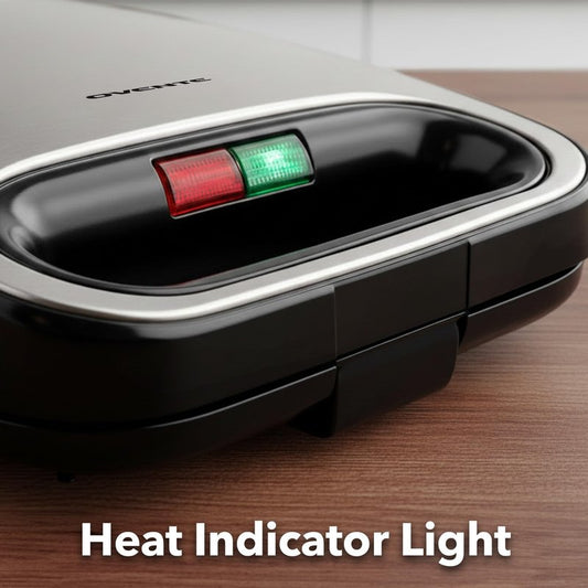 OVENTE Electric Sandwich Maker with Non-Stick Plates, Indicator Lights, Cool Touch Handle, Easy to Clean and Store, Perfect for Cooking Breakfast, Grilled Cheese, Tuna Melts and Snacks, Black GPS401B