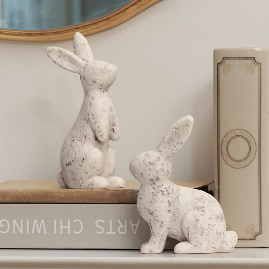 Set of 2 Easter Bunny Figurines, Brown Resin Rabbit Statue Decor, Ornaments for Spring Home Decor, Bunny Decorations for Coffee Table Shelf Mantel, Decorative Rabbit Figurines Gift