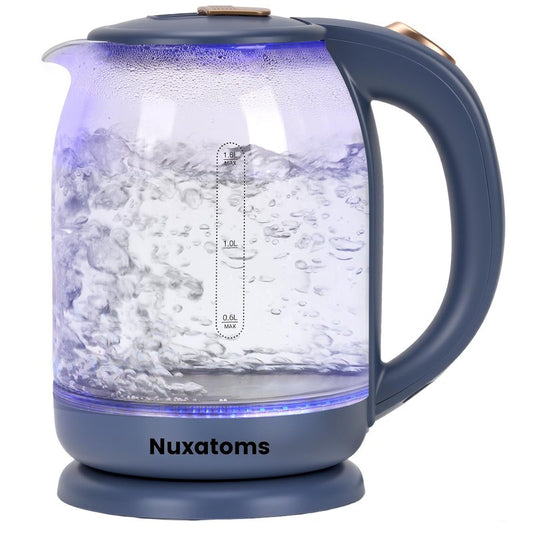 Nuxatoms Glass Electric Kettle, No Plastic Contact With Water, 1.8L Electric Tea Pot, Automatic Shut-off, Borosilicate glass Visual Boiling, Water Heater & Teapot Perfect For Tea & Coffee